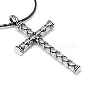 Alloy Pendant Necklaces, with Waxed Cord and Iron End Chains, Cross, Antique Silver, 17.3 inch(44cm)(NJEW-S381-029)