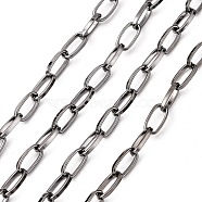 Iron Paperclip Chains, Flat Oval, Drawn Elongated Cable Chains, Unwelded, with Spool, Gunmetal, 13x6x2mm, about 164.04 Feet(50m)/roll(CH-R025-13x6mm-B)