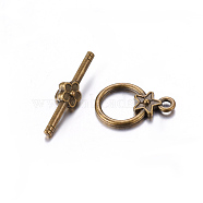 Tibetan Style Alloy Toggle Clasps, Cadmium Free & Nickel Free & Lead Free, Ring, Antique Bronze, Ring: 20.5x14mm, Hole: 2mm, Bar: 26.5mm, Hole: 2mm(MLF1075Y-NF)