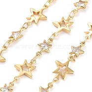 Handmade Glass Star Link Chains, with Brass Findings, with Spool, Soldered, Real 18K Gold Plated, Star: 12.5x8x1mm and 10x5.5x2mm, about 16.40 Feet(5m)/Roll(KK-F871-58G)