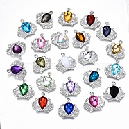 Alloy Acrylic Rhinestone Cabochons, with Rhinestone, Faceted, Crown, Cadmium Free & Lead Free, Mixed Color, Silver, 29x31.5x7.5mm(PALLOY-T066-27S-RS)