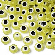 Transparent Resin Beads, Flat Round with Evil Eye, Yellow, 6x3.5mm, Hole: 1.2mm(RESI-TD001-06)