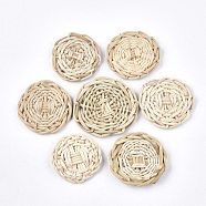 Handmade Reed Cane/Rattan Woven Beads, For Making Straw Earrings and Necklaces, No Hole/Undrilled, Flat Round, Antique White, 43~47x4~6mm(X-WOVE-T006-020)