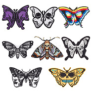 8Pcs 8 Style Moth Computerized Embroidery Cloth Iron on/Sew on Patches, Costume Accessories, Appliques, Mixed Color, 55~83x63~102x1.2~1.9mm, 1pc/style(DIY-GA0005-51)