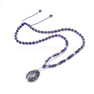 Natural Amethyst Pendant Necklaces, with Brass Findings, Teardrop with Tree, 23.62 inch(60cm)(NJEW-P241-C03)