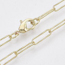 Brass Textured Paperclip Chain Necklace Making, with Lobster Claw Clasps, Light Gold, 23.81 inch(60.5cm), Link: 11.5x3.5x0.8mm(MAK-S072-03B-LG)