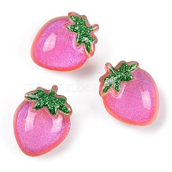 Transparent Epoxy Resin Fruit Decoden Cabochons, Glitter Strawberry, Hot Pink, 21x16x10mm(CRES-P035-05A)