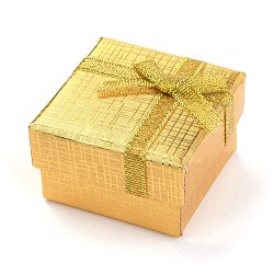 Cardboard Box Ring Boxes, with Bowknot, Square, Gold, 5x5x3.1cm(CBOX-G011-E04)