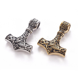 304 Stainless Steel Pendants, Thor's Hammer, Mixed Color, 43.5x31x9~10mm, Hole: 7~7.5mm(STAS-F218-02)