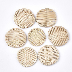 Handmade Reed Cane/Rattan Woven Beads, For Making Straw Earrings and Necklaces, No Hole/Undrilled, Flat Round, Antique White, 40~46x4~5mm(X-WOVE-T006-019)