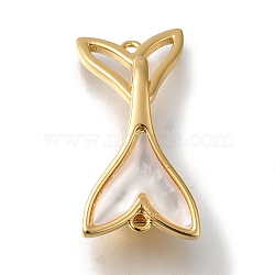 Brass with Shell Fold Over Clasps, Fishtail, Real 18K Gold Plated, 30mm(KK-H480-48G-01)