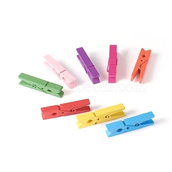 Natural Wooden Craft Pegs Clips, Clothespins, Craft Photo Clips, Mixed Color, 45.5x10x9mm(WOOD-E010-02A)