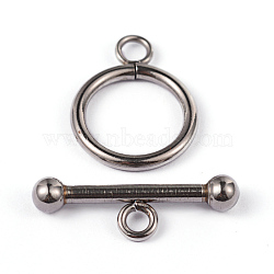 304 Stainless Steel Ring Toggle Clasps, Stainless Steel Color, Ring: 21x16x2mm, Bar: 25x8x4mm, Hole: 3mm(X-STAS-L176-13P)