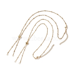 2Pcs 304 Stainless Steel Slider Necklace Makings, with Satellite Chains and Brass Slider Beads, Golden, 21.06 inch(53.5cm)(AJEW-JB01273)