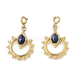 Ring and Oval 304 Stainless Steel Pendant Decorations, with Natural Lapis Lazuli and Spring Ring Clasps, Ion Plating(IP), Real 18K Gold Plated, 30mm(STAS-H202-27G)