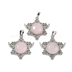 Natural Rose Quartz Pendants, with Rack Plating Brass Findings, Platinum, Cadmium Free & Lead Free, Star, 35x34x7.5~8mm, Hole: 5x8mm(G-I366-02P-17)