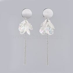 Transparent Acrylic Dangle Earring, with 304 Stainless Steel Stud Earring Findings and Cable Chains, Petal, White, 109mm, Pin: 0.8mm(EJEW-JE03610-01)