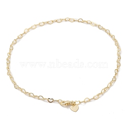 925 Sterling Silver Heart Link Chain Anklets Jewelry for Women, with 925 Stamp, Real 14K Gold Plated, 9-7/8 inch(25cm)(AJEW-F162-008G)