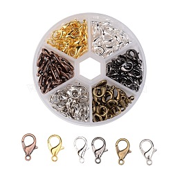 1 Box 120PCS 6 Colors Zinc Alloy Lobster Claw Clasps, Nickel Free, Mixed Color, 14x8mm, Hole: 1.2mm, about 20pcs/compartment(PALLOY-JP0003-NF)