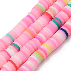 Handmade Polymer Clay Beads Strands, for DIY Jewelry Crafts Supplies, Heishi Beads, Disc/Flat Round, Pink, 6x0.5~1mm, Hole: 1.8mm, about 290~320pcs/strand, 15.75 inch~16.14 inch(40~41cm)(CLAY-R089-6mm-098)