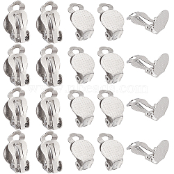 80Pcs 304 Stainless Steel Clip-on Earring Findings, Flat Round Earring Settings, Stainless Steel Color, Tray: 9.8mm, 16x10x7mm(STAS-SC0005-67)