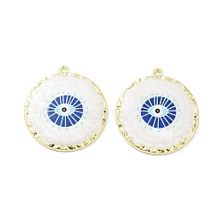 Rack Plating Alloy Enamel Pendants, with Resin, Flat Round with Evil Eye Charm, Cadmium Free & Nickel Free & Lead Free, Golden, 36x32.5x3mm, Hole: 1.8mm(FIND-C050-06G)