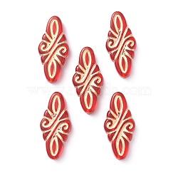 Plating Acrylic Beads, Metal Enlaced, Rhombus with Floral, Red, 29.5x14x5.5mm, Hole: 1.4mm(X-OACR-P007-04)