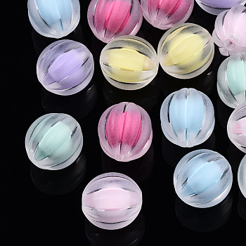 Transparent Acrylic Beads, Frosted, Bead in Bead, Corrugated Round, Mixed Color, 12x11.5mm, Hole: 2mm