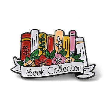 Book & Flower Enamel Pins, Black Alloy Brooch for Backpack Clothing, Colorful, 17.5x30x1.4mm