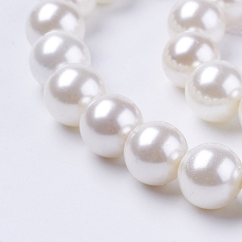 Shell Pearl Beads Strands, Round, White, 6mm, Hole: 1mm, about 63pcs/strand, 15.7 inch