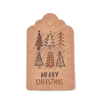 Paper Gift Tags, Hange Tags, For Arts and Crafts, For Christmas, with Word Merry Christmas & Christmas Tree Pattern, BurlyWood, 50x30x0.3mm, Hole: 5mm