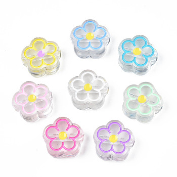 Transparent Acrylic Beads, with Enamel, Flower, Mixed Color, 19x19x7mm, Hole: 3mm