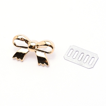 Zinc Alloy Bag Decorate Clasp, with Iron Rectangle Shim, Bowknot, Light Gold, 18x29x18mm