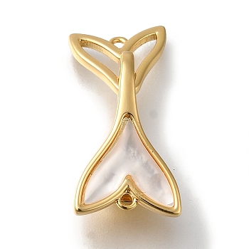 Brass with Shell Fold Over Clasps, Fishtail, Real 18K Gold Plated, 30mm