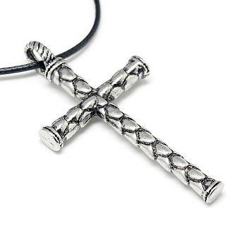 Alloy Pendant Necklaces, with Waxed Cord and Iron End Chains, Cross, Antique Silver, 17.3 inch(44cm)