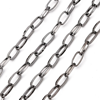 Iron Paperclip Chains, Flat Oval, Drawn Elongated Cable Chains, Unwelded, with Spool, Gunmetal, 13x6x2mm, about 164.04 Feet(50m)/roll