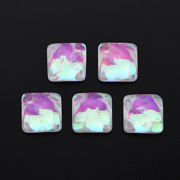 Translucent Electroplated Glass Cabochons, Square, Medium Orchid, 13x13x5.5mm