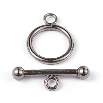 304 Stainless Steel Ring Toggle Clasps, Stainless Steel Color, Ring: 21x16x2mm, Bar: 25x8x4mm, Hole: 3mm