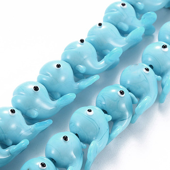 Handmade Bumpy Lampwork Beads Strands, Dolphin, Sky Blue, 18~21x17~21x15~16mm, Hole: 2.5mm, about 30pcs/strand, 15.75 inch(40cm)