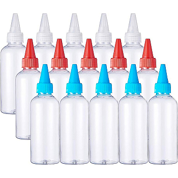 Plastic Empty Bottle for Liquid, Pointed Mouth Top Cap, Clear, 15.3x3.9cm, Capacity: 100ml, 5pcs/color, 15pcs/set