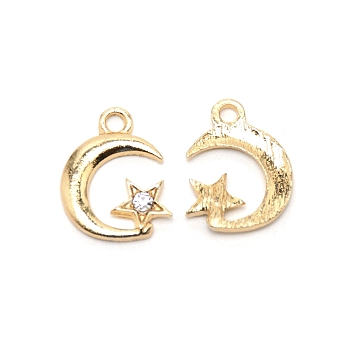 Moon & Star Alloy with Rhinestone Small Handmade Pendant Charms, Golden, 16.5x13x2.5mm, Hole: 2mm