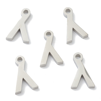 304 Stainless Steel Charms, Greek Alphabet, Stainless Steel Color, Letter.L, 12.5x7x1.5mm, Hole: 1.5mm