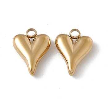 Vacuum Plating 201 Stainless Steel Pendants, Heart Charm, Real 18K Gold Plated, 13.5x10x3mm, Hole: 2mm