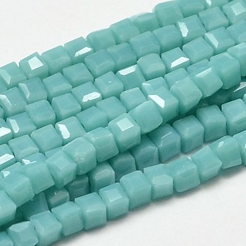 Faceted Cube Glass Beads Strands, Sky Blue, 2.5x2.5x2.5mm, Hole: 0.5mm, about 185pcs/strand, 15.7 inch