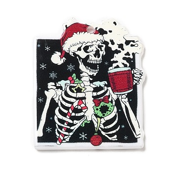 Christmas Themed  Acrylic Pendants, Skeleton, 37x30x2mm, Hole: 1.5mm