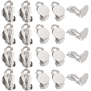 80Pcs 304 Stainless Steel Clip-on Earring Findings, Flat Round Earring Settings, Stainless Steel Color, Tray: 9.8mm, 16x10x7mm