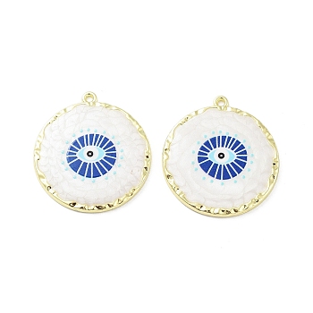 Rack Plating Alloy Enamel Pendants, with Resin, Flat Round with Evil Eye Charm, Cadmium Free & Nickel Free & Lead Free, Golden, 36x32.5x3mm, Hole: 1.8mm