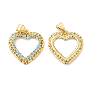 Brass Micro Pave Cubic Zirconia Pendants, Heart, Real 16K Gold Plated, 20.5x20x2mm, Hole: 5x3.5mm