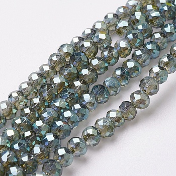 Electroplate Glass Beads Strands, Full Rainbow Plated, Faceted, Rondelle, Green Yellow, 4~4.5x3mm, Hole: 0.5mm, about 130~135pcs/strand, 15.5~16 inch(39~40cm)