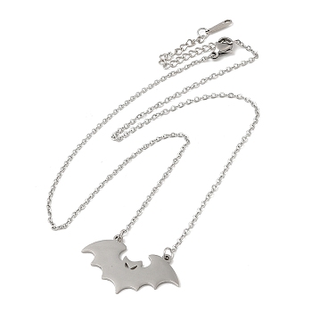 304 Stainless Steel Pendant Necklaces, Bat, Stainless Steel Color, 19.49 inch(49.5cm)